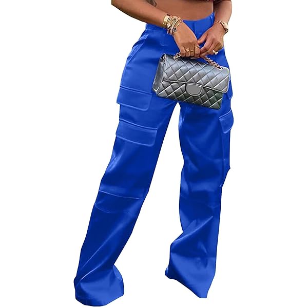 SENGRICH Satin Cargo Pants for Women High Waisted Wide Leg
